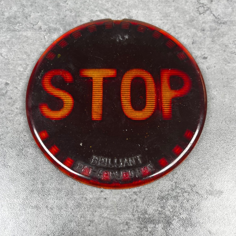 Antique Brilliant Red Glass STOP Tail Light Lens Reflector Automobilia VTG 4.25"